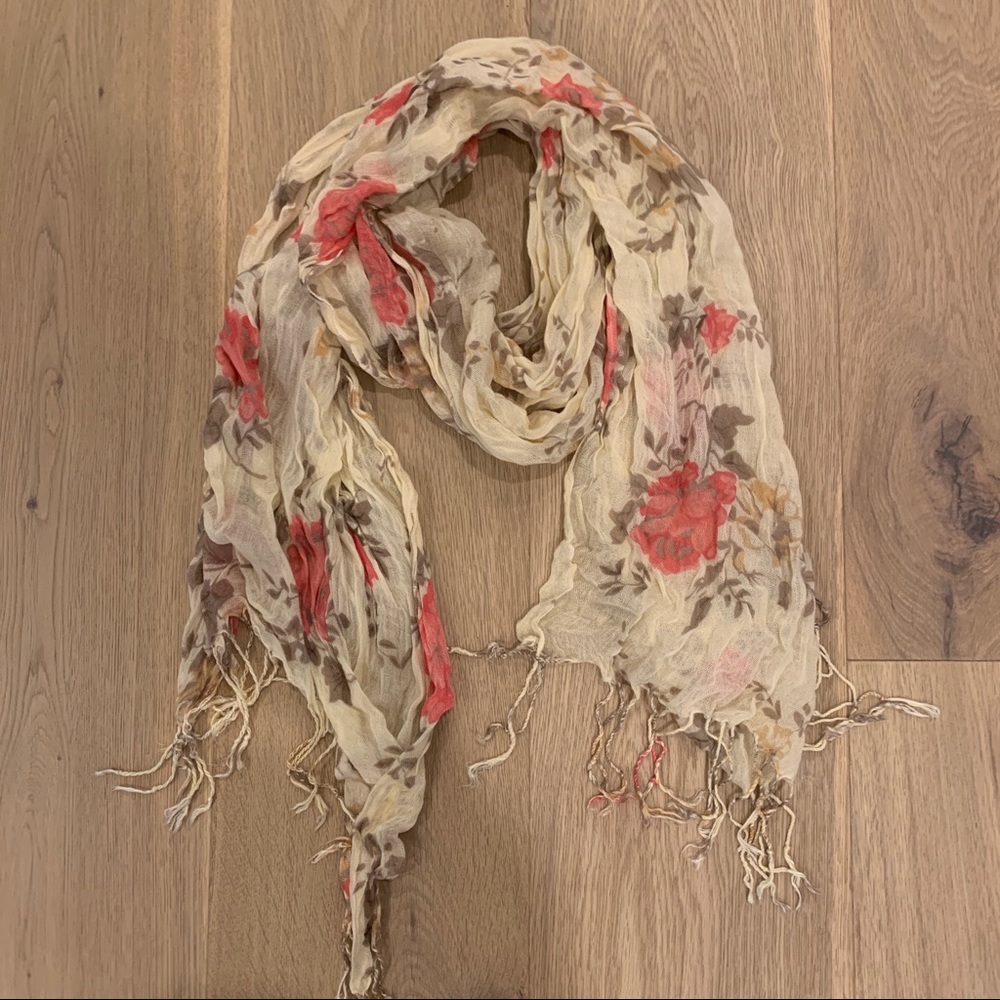 3/$15 Cream & Floral Scarf